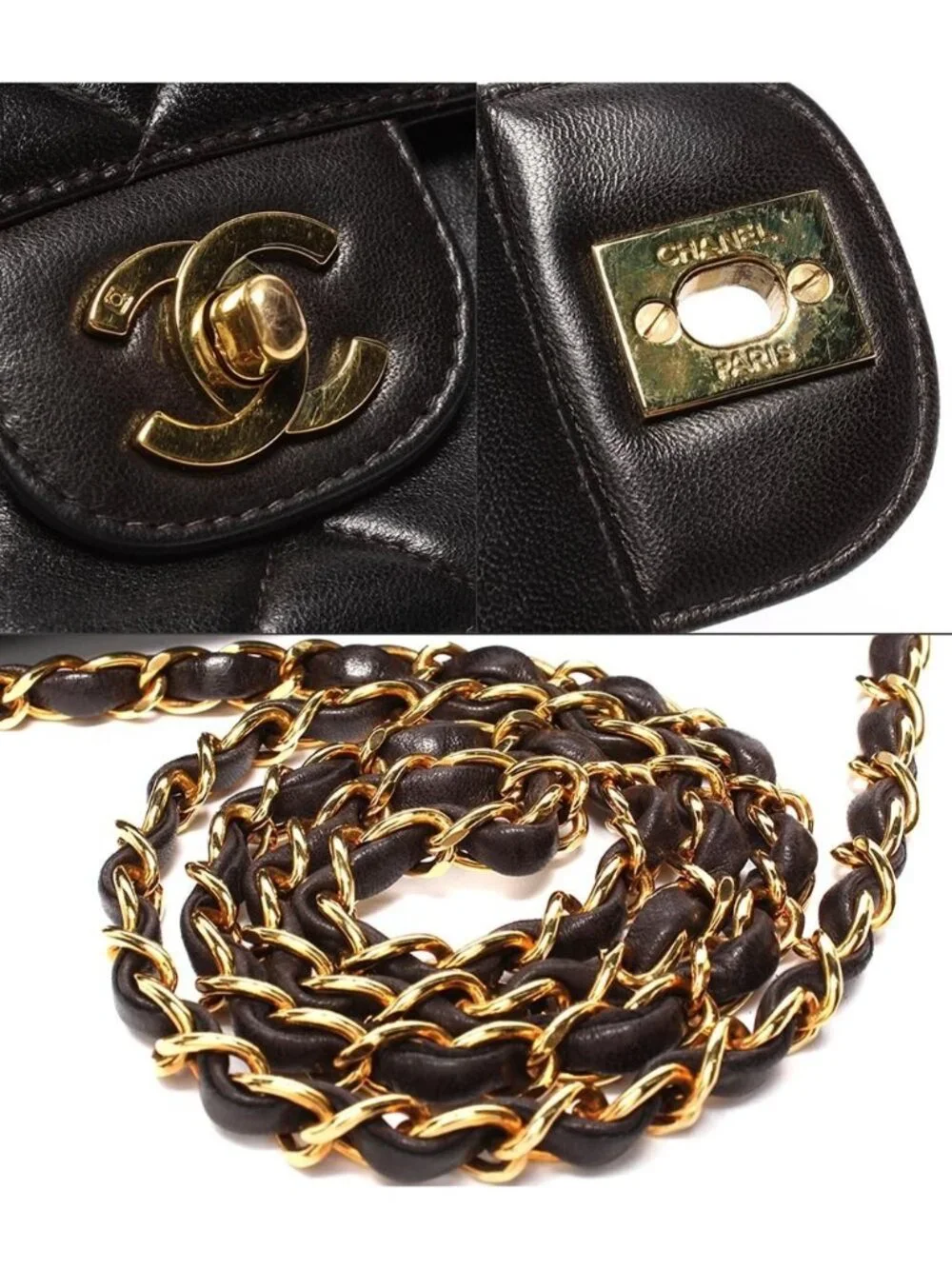 Chanel Chain Shoulder Bag Single Crossbody Gold Lambskin